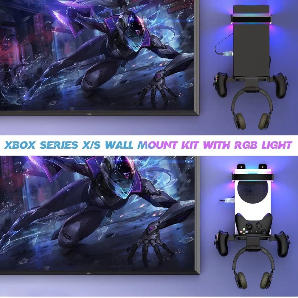 Wall Mount for Xbox Series X/S-Wall Mount Kit with 2 Controller Holder